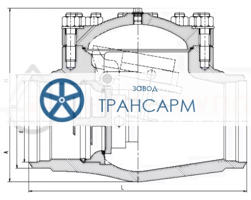 Клапан обратный под приварку 1516-80-0А DN 80 PN 10,0 МПа Т450 °С, корпус ст. 15ГС Клапан обратный под приварку 1516-80-0А DN 80 PN 10,0 МПа Т450 °С, корпус ст. 15ГС