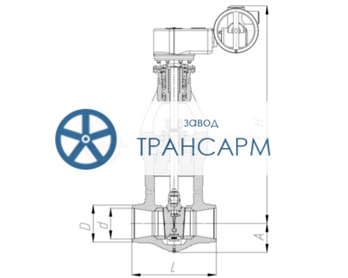 Задвижка запорная под приварку с электроприводом (AUMA SA16.2-F16-380/50/3-22) 1120-100-ЭД DN 100 PN 37,3 МПа Т280 °С, корпус ст. 20 Задвижка запорная под приварку с электроприводом (AUMA SA16.2-F16-380/50/3-22) 1120-100-ЭД DN 100 PN 37,3 МПа Т280 °С, корпус ст. 20