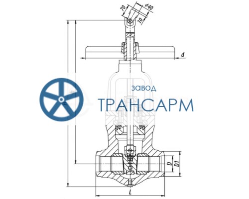 Задвижка запорная под приварку ручная 1156-125-М DN 125 PN 9,8 МПа Т540 °С, корпус ст. 15Х1М1Ф