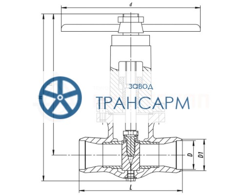 Задвижка запорная под приварку ручная 2с-25-1Н DN 150 PN 6,3 МПа Т450 °С, корпус ст. 25Л