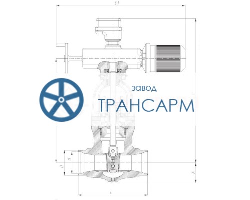Задвижка запорная под приварку с электроприводом (795-Э-0) 1012-225-Э DN 225 PN 23,5 МПа Т250 °С, корпус ст. 15ГС Задвижка запорная под приварку с электроприводом (795-Э-0) 1012-225-Э DN 225 PN 23,5 МПа Т250 °С, корпус ст. 15ГС