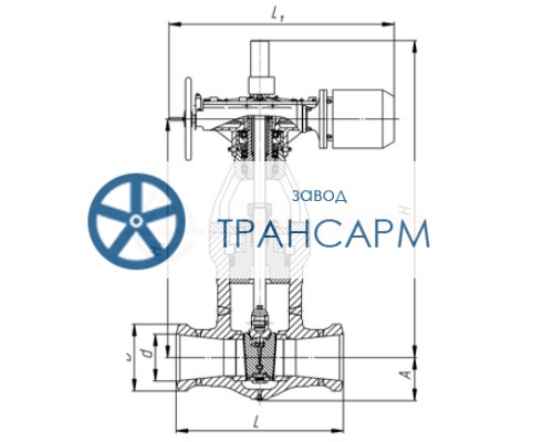 Задвижка запорная под приварку с электроприводом (797-Э-0) 883-250-Э-02 DN 250 PN 9,8 МПа Т540 °С, корпус ст. 15Х1М1Ф Задвижка запорная под приварку с электроприводом (797-Э-0) 883-250-Э-02 DN 250 PN 9,8 МПа Т540 °С, корпус ст. 15Х1М1Ф