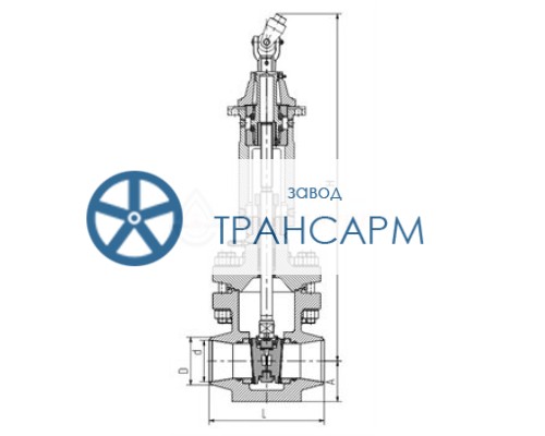 Задвижка запорная под приварку с шарнирной муфтой 933-100-Г DN 100 PN 11,0 МПа Т300 °С, корпус ст. 08Х18Н10Т Задвижка запорная под приварку с шарнирной муфтой 933-100-Г DN 100 PN 11,0 МПа Т300 °С, корпус ст. 08Х18Н10Т