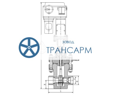Клапан регулирующий с электроприводом под приварку 1074-100-Э-01 DN 100 PN 24,5 МПа Т100 °С, корпус ст. 08Х18Н10Т Клапан регулирующий с электроприводом под приварку 1074-100-Э-01 DN 100 PN 24,5 МПа Т100 °С, корпус ст. 08Х18Н10Т