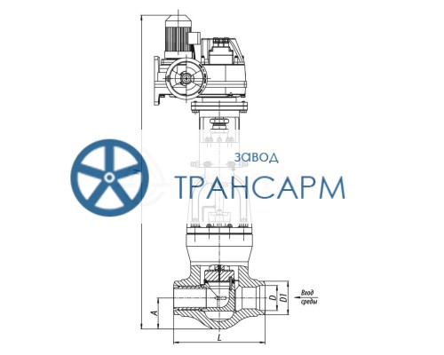 Клапан разгруженный дисковый под приварку с электроприводом (МЭОФ-1000/20-0,25У-96К) 21с-100-2-Э DN 100 PN 23,5 Т250 °С, корпус ст. 15ГС