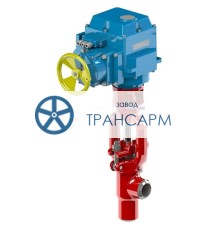 Клапан регулятор температуры угловой под приварку с электроприводом (МЭОФ-250/25-0,25У-99К) 24с-65-Э DN 65 PN 37,3 Т250 °С, корпус ст. 20