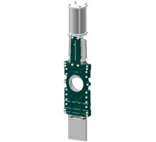 Задвижка шиберная Tecofi VGT 3400-03N Ду250 Ру10 со сквозным ножом с пневмоприводом 2х стороннего действия, корпус чугун, уплотнение нитрил