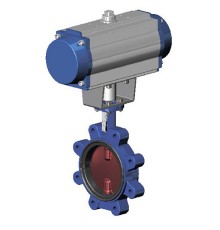 Затвор дисковый поворотный Tecofi TECFLY VPI 4648-N07NI Ду40 Ру16 межфланцевый с резьбовыми проушинами, корпус - чугун, диск - чугун, уплотнение - NBR, с пневмоприводом одностороннего действия