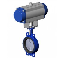 Затвор дисковый поворотный Tecofi TECFLY VPI 4449-N07NI Ду50 Ру16 межфланцевый, корпус - ковкий чугун, диск - нержавеющая сталь, уплотнение NBR с пневмоприводом одностороннего действия