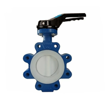 Затвор дисковый поворотный Tecofi TECFLON VP 4649R-02PTFE Ду40 Ру16 межфланцевый с резьбовыми проушинами, корпус - чугун, диск - нержавеющая сталь CF8M, футерованная PTFE, уплотнение - PTFE, с ручкой