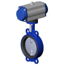 Затвор дисковый поворотный Tecofi TECFLY VPI 4449-N03 Ду100 Ру16 межфланцевый, корпус - чугун, диск - нержавеющая сталь, уплотнение - EPDM, с пневмопривдом двойного действия