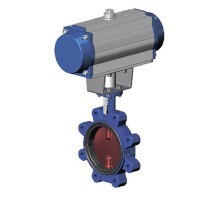 Затвор дисковый поворотный Tecofi TECFLY VPI 4648-N07EP Ду65 Ру16 межфланцевый с резьбовыми проушинами, корпус - чугун, диск - чугун, уплотнение - EPDM, с пневмоприводом одностороннего действия