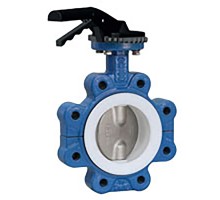 Затвор дисковый поворотный Tecofi TECFLON VP 4649-02PTFE Ду65 Ру16 межфланцевый с резьбовыми проушинами, корпус - чугун, диск - нержавеющая сталь, уплотнение - PTFE, с ручкой