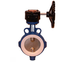Затвор дисковый поворотный Tecofi TECFLON VP 4449-08PTFE Ду200 Ру10 межфланцевый, корпус - чугун, диск - нержавеющая сталь, уплотнение - PTFE, с редуктором