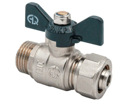 Кран шаровой AQUALINK НР-штуцер 1/2″x20 Ду20x1/2″ Ру10 неполнопроходной муфтовый со сгоном для МП труб, латунный, компрессионное/наружная резьба, управление ручка-бабочка Кран шаровой AQUALINK НР-штуцер 1/2″x20 Ду20x1/2″ Ру10 неполнопроходной муфтовый со сгоном для МП труб, латунный, компрессионное/наружная резьба, управление ручка-бабочка