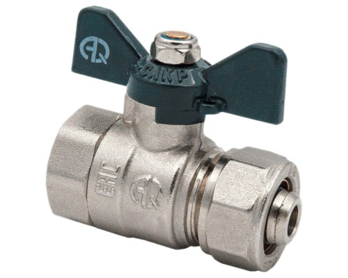 Кран шаровой AQUALINK ВР-обжим 1/2″x20 Ду15x20 Ру10 неполнопроходной муфтовый со сгоном для МП труб, латунный, компрессионное/внутренняя резьба, управление ручка-бабочка Кран шаровой AQUALINK ВР-обжим 1/2″x20 Ду15x20 Ру10 неполнопроходной муфтовый со сгоном для МП труб, латунный, компрессионное/внутренняя резьба, управление ручка-бабочка
