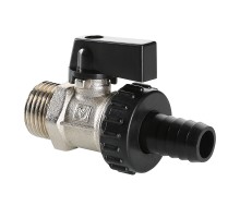 Кран шаровой дренажный Valtec VT.430.N 1/2″ Ду15 Ру10 полнопроходной со съемным штуцером, наружная резьба / штуцер, корпус - латунь никелированная