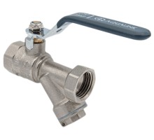 Кран шаровой AQUALINK 1/2″ Ду15 Ру35 с косым фильтром стандартнопроходной муфтовый со сгоном, латунный, внутренняя/внутренняя резьба, управление ручка-рычаг