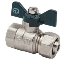 Кран шаровой AQUALINK ВР-обжим 3/4″x20 Ду20x20 Ру10 неполнопроходной муфтовый со сгоном для МП труб, латунный, компрессионное/внутренняя резьба, управление ручка-бабочка