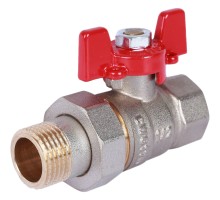Кран шаровой ROMMER RBV-0005 1/2″ Ду15 Ру40 полнопроходной муфтовый, латунный, внутренняя резьба/американка, управление ручка-бабочка