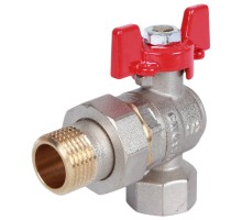 Кран шаровой ROMMER RBV-0006 1/2″ Ду15 Ру40 полнопроходной муфтовый угловой, латунный, внутренняя резьба/американка, управление ручка-бабочка