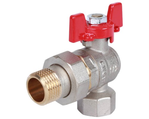 Кран шаровой ROMMER RBV-0006 1/2″ Ду15 Ру40 полнопроходной муфтовый угловой, латунный, внутренняя резьба/американка, управление ручка-бабочка Кран шаровой ROMMER RBV-0006 1/2″ Ду15 Ру40 полнопроходной муфтовый угловой, латунный, внутренняя резьба/американка, управление ручка-бабочка