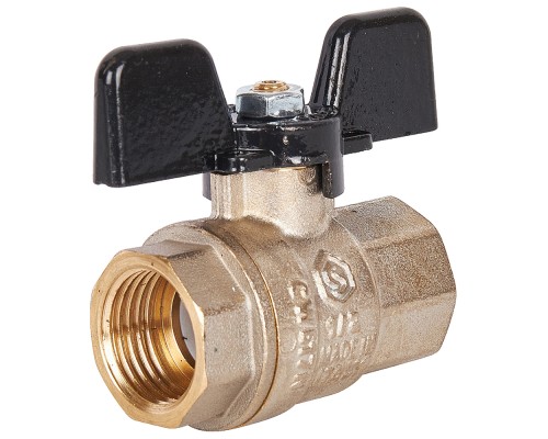 Кран шаровой STOUT SVB-0002 1/2″ Ду15 Ру50 полнопроходной муфтовый, латунный, внутренняя/внутренняя резьба, управление ручка-бабочка