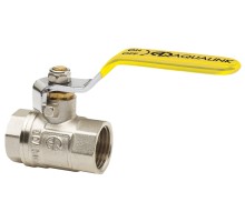 Кран шаровой AQUALINK ВР-ВР 1″ Ду25 Ру16 стандартнопроходной муфтовый для газа, латунный, внутренняя/внутренняя резьба, управление ручка-рычаг