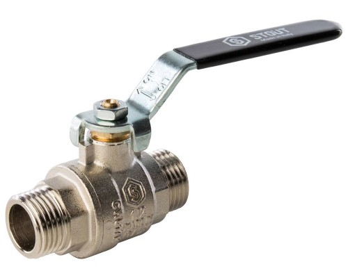 Кран шаровой STOUT SVB-0005 1/2″ Ду15 Ру50 полнопроходной муфтовый, латунный, наружная/наружная резьба, управление ручка-рычаг
