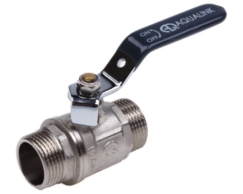 Кран шаровой AQUALINK НР-НР 1″ Ду25 Ру35 полнопроходной муфтовый, латунный, наружная/наружная резьба, управление ручка-рычаг Кран шаровой AQUALINK НР-НР 1″ Ду25 Ру35 полнопроходной муфтовый, латунный, наружная/наружная резьба, управление ручка-рычаг