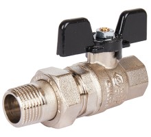 Кран шаровой STOUT SVB-0007 1/2″ Ду15 Ру50 полнопроходной муфтовый с американкой, латунный, внутренняя/наружная резьба, управление ручка-бабочка