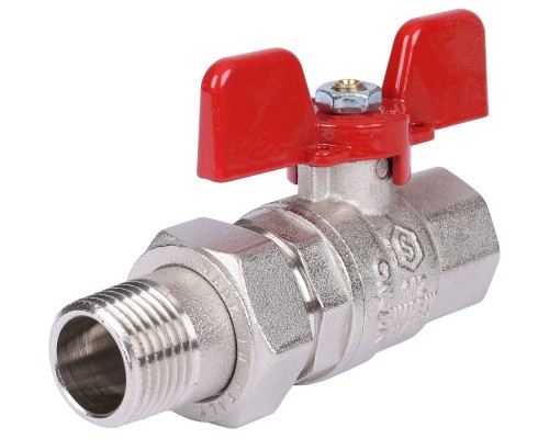 Кран шаровой STOUT SVB-1007 1/2″ Ду15 Ру50 полнопроходной муфтовый, латунный, внутренняя резьба/американка, управление ручка-бабочка Кран шаровой STOUT SVB-1007 1/2″ Ду15 Ру50 полнопроходной муфтовый, латунный, внутренняя резьба/американка, управление ручка-бабочка