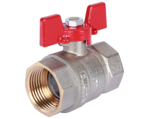 Кран шаровой ROMMER RBV-0003 1″ Ду25 Ру40 полнопроходной муфтовый, латунный, внутренняя/внутренняя резьба, управление ручка-бабочка Кран шаровой ROMMER RBV-0003 1″ Ду25 Ру40 полнопроходной муфтовый, латунный, внутренняя/внутренняя резьба, управление ручка-бабочка