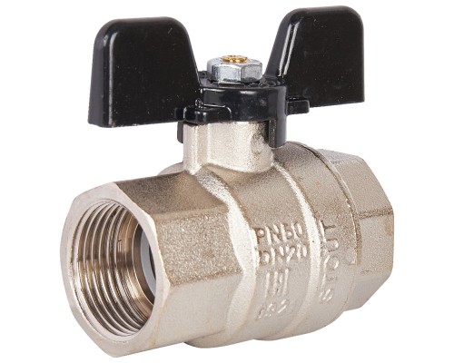 Кран шаровой STOUT SVB-0002 3/4″ Ду20 Ру50 полнопроходной муфтовый, латунный, внутренняя/внутренняя резьба, управление ручка-бабочка