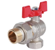 Кран шаровой ROMMER RBV-0006 3/4″ Ду20 Ру40 полнопроходной муфтовый угловой, латунный, внутренняя резьба/американка, управление ручка-бабочка