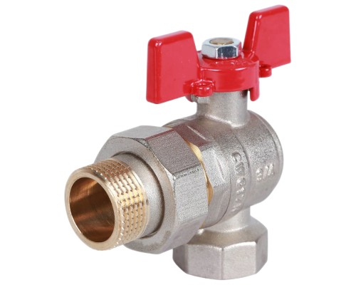 Кран шаровой ROMMER RBV-0006 3/4″ Ду20 Ру40 полнопроходной муфтовый угловой, латунный, внутренняя резьба/американка, управление ручка-бабочка Кран шаровой ROMMER RBV-0006 3/4″ Ду20 Ру40 полнопроходной муфтовый угловой, латунный, внутренняя резьба/американка, управление ручка-бабочка