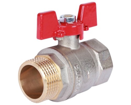 Кран шаровой ROMMER RBV-0004 1″ Ду25 Ру40 полнопроходной муфтовый, латунный, внутренняя/наружная резьба, управление ручка-бабочка Кран шаровой ROMMER RBV-0004 1″ Ду25 Ру40 полнопроходной муфтовый, латунный, внутренняя/наружная резьба, управление ручка-бабочка