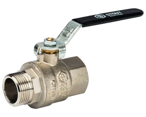 Кран шаровой STOUT SVB-0003 3/4″ Ду20 Ру50 полнопроходной муфтовый, латунный, внутренняя/наружная резьба, управление ручка-рычаг