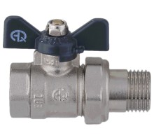 Кран шаровой AQUALINK 1″ Ду25 Ру35 полнопроходной муфтовый со сгоном, латунный, внутренняя/наружная резьба, управление ручка-бабочка