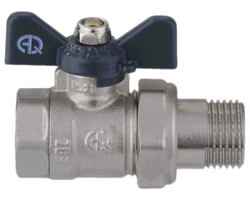 Кран шаровой AQUALINK 1″ Ду25 Ру35 полнопроходной муфтовый со сгоном, латунный, внутренняя/наружная резьба, управление ручка-бабочка Кран шаровой AQUALINK 1″ Ду25 Ру35 полнопроходной муфтовый со сгоном, латунный, внутренняя/наружная резьба, управление ручка-бабочка