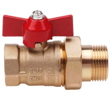 Кран шаровой AQUALINK ВР-НР 1 1/4″ Ду32 Ру16 стандартнопроходной муфтовый со сгоном, латунный, внутренняя/наружная резьба, управление ручка-бабочка