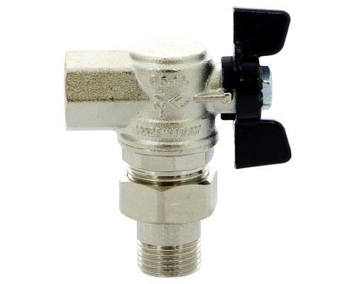 Кран шаровой BUGATTI Oregon 594 1/2'' Ду15 Ру40 угловой полнопроходной, латунный, внутренняя/наружная резьба, управление ручка-бабочка