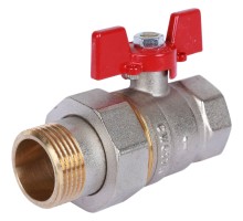 Кран шаровой ROMMER RBV-0005 1″ Ду25 Ру40 полнопроходной муфтовый, латунный, внутренняя резьба/американка, управление ручка-бабочка