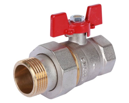 Кран шаровой ROMMER RBV-0005 1″ Ду25 Ру40 полнопроходной муфтовый, латунный, внутренняя резьба/американка, управление ручка-бабочка Кран шаровой ROMMER RBV-0005 1″ Ду25 Ру40 полнопроходной муфтовый, латунный, внутренняя резьба/американка, управление ручка-бабочка