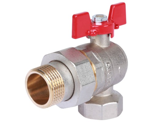 Кран шаровой ROMMER RBV-0006 1″ Ду25 Ру40 полнопроходной муфтовый угловой, латунный, внутренняя резьба/американка, управление ручка-бабочка Кран шаровой ROMMER RBV-0006 1″ Ду25 Ру40 полнопроходной муфтовый угловой, латунный, внутренняя резьба/американка, управление ручка-бабочка