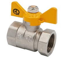 Кран шаровой AQUALINK ВР-ВР 1/2″ Ду15 Ру16 стандартнопроходной муфтовый для газа, латунный, внутренняя/внутренняя резьба, управление ручка-бабочка