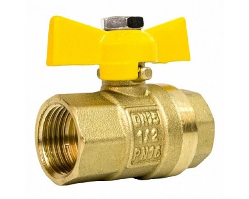 Кран шаровой STI для газа 1/2″ Ду15 Ру16 муфтовый (муфта-муфта) полнопроходной, бабочка, корпус - латунь Кран шаровой STI для газа 1/2″ Ду15 Ру16 муфтовый (муфта-муфта) полнопроходной, бабочка, корпус - латунь