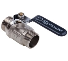 Кран шаровой AQUALINK НР-НР 1/2″ Ду15 Ру35 полнопроходной муфтовый, латунный, наружная/наружная резьба, управление ручка-рычаг