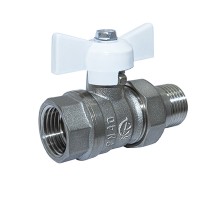 Кран шаровой ГАЛЛОП Стандарт 232 никель 1/2″ Ду15 Py40 внутренняя резьба/американка полнопроходной, управление ручка-бабочка белая , корпус - латунь
