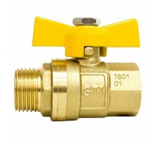 Кран шаровой STI для газа 1/2″ Ду15 Ру16 муфтовый (штуцер-муфта) полнопроходной, бабочка, корпус - латунь
